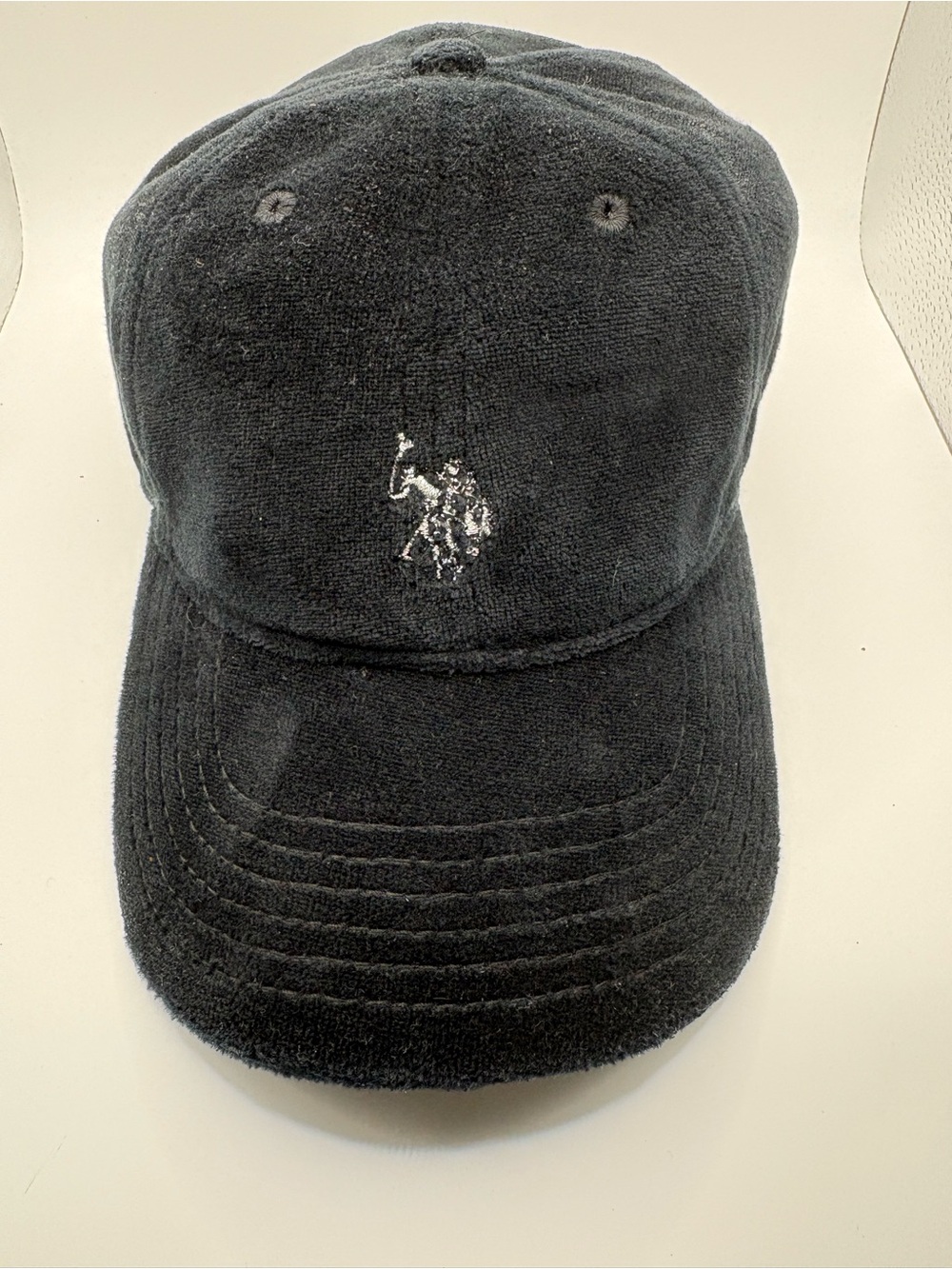 U.S. Polo Assn. Black Terry Cloth Baseball Cap Adjustable Strapback Hat